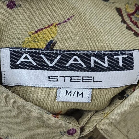 Avant Steel Beige Artsy Colorful Abstract Printed Button Front Shirt - Picture 4 of 5